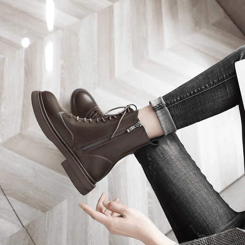 【断码甩】厚底马丁靴女显脚瘦瘦靴秋冬加绒防水百英伦风短靴中筒靴