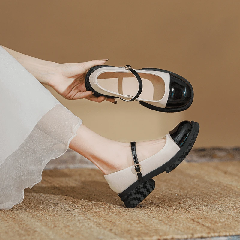 2外贸玛丽珍女鞋新款夏季英伦风厚底浅口百搭配裙子小皮鞋