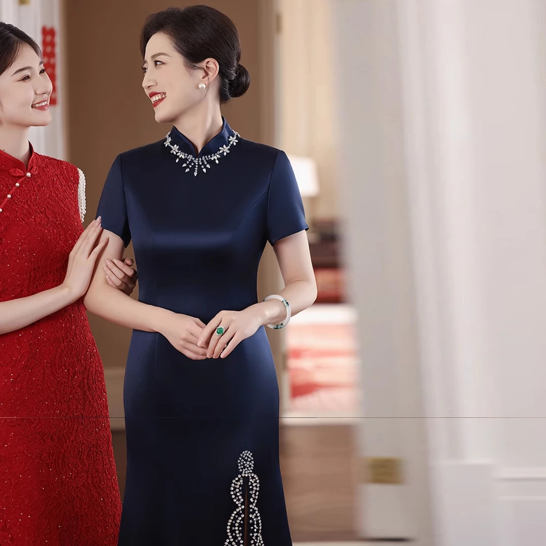 如翡鱼尾高端喜婆婆婚宴装新款晚礼服裙年轻款妈妈婚礼服高贵洋气