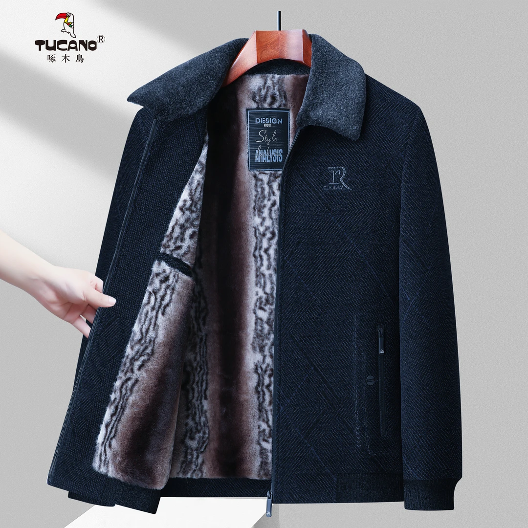 男士翻领休闲老年人保暖秋冬季休闲外套