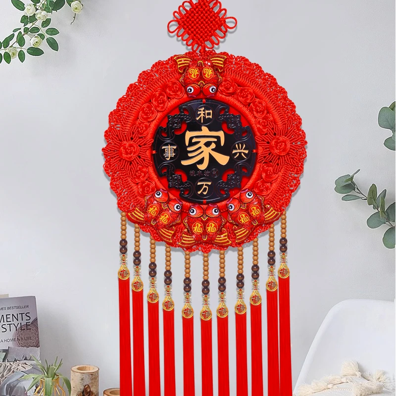 新品龙年莲花太阳花民族风中国结客厅背景墙玄关挂件家居春节过年