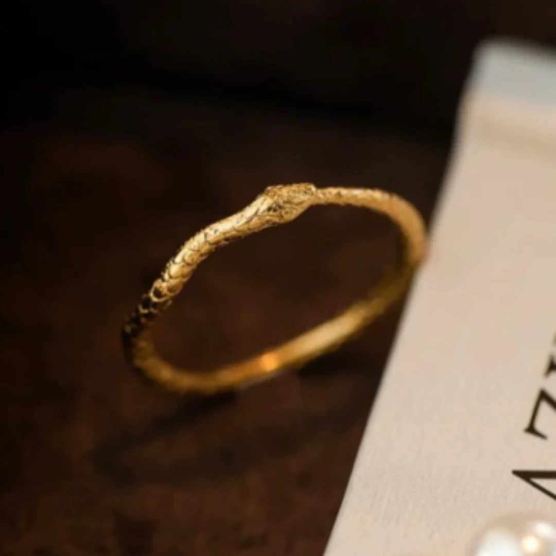 钛钢戒指 不掉色个性小蛇金色小众设计感细款lins潮流戒指Y009