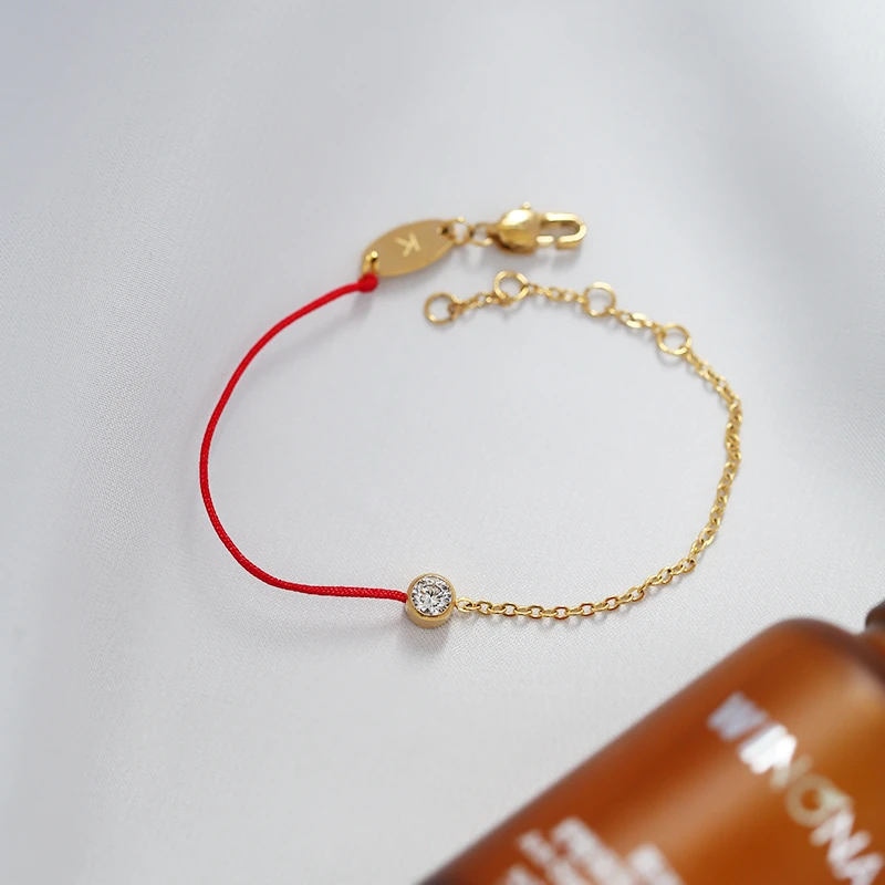 钛钢手链 不掉色简约百搭红绳镶钻手链轻奢高级红色手链女J001