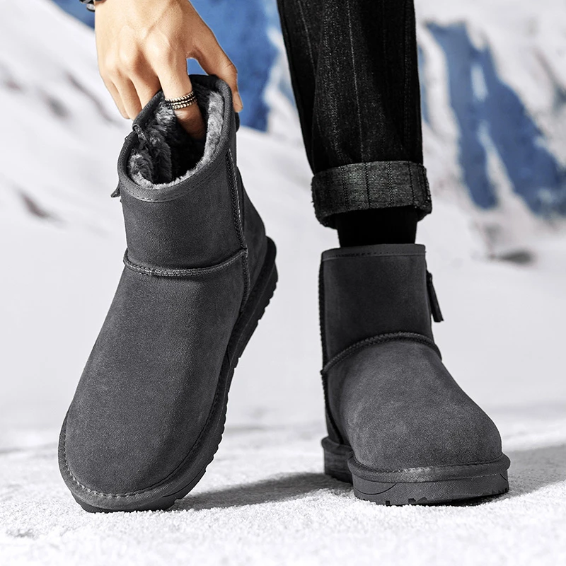 卡帝乐鳄鱼雪地靴男冬季新皮毛一体男鞋加绒加厚保暖户外抗寒棉鞋