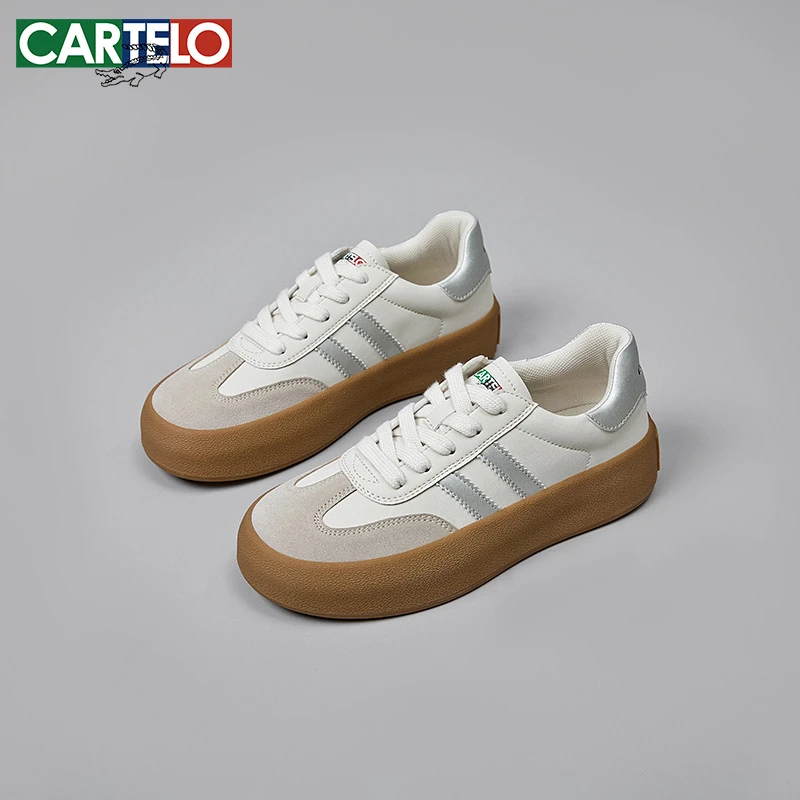 CARTELO/卡帝乐鳄鱼厚底真皮德训鞋秋季复古百搭休闲低帮运动鞋