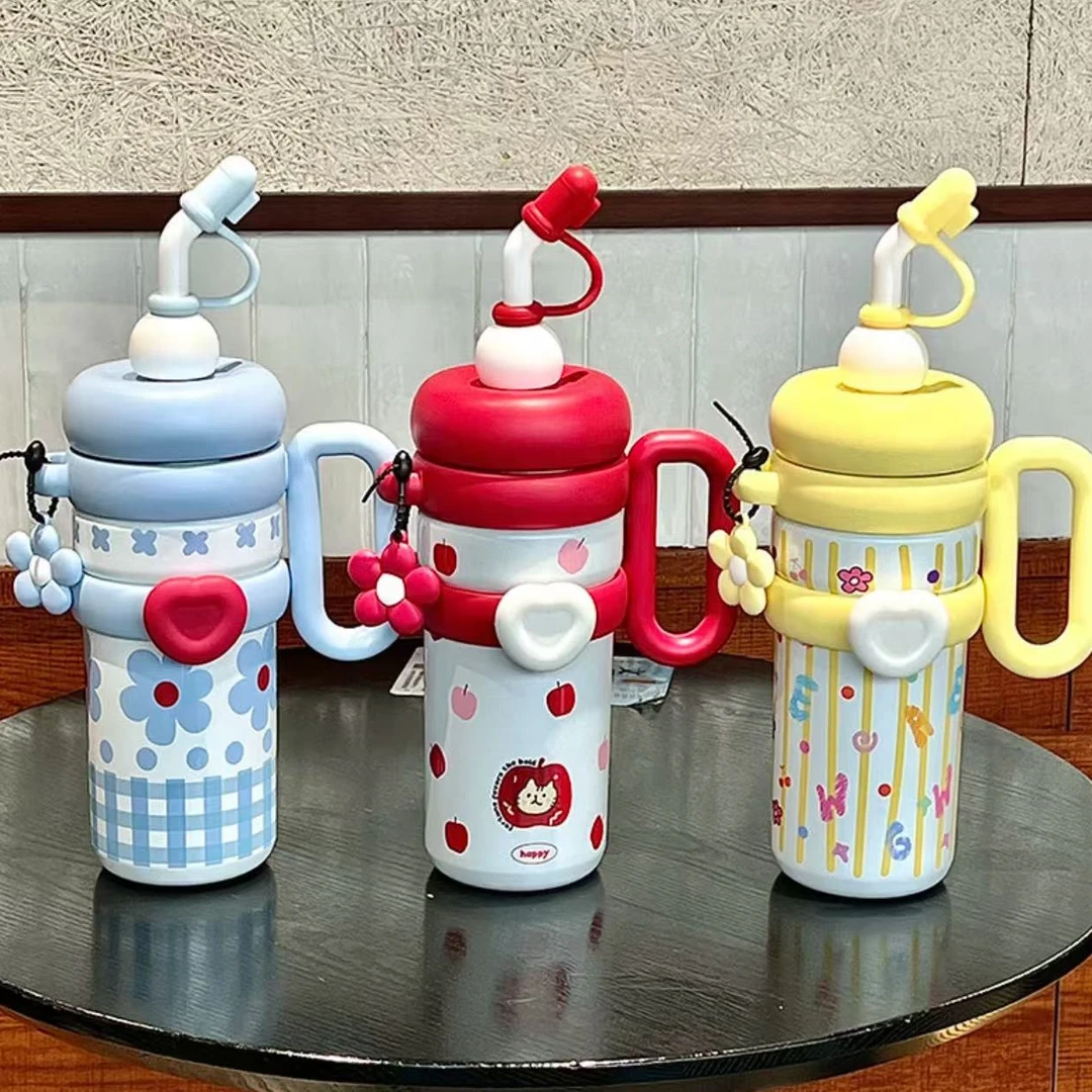 巨无霸保温杯316女生高颜值大容量水杯学生便携吸管杯儿童暖水壶