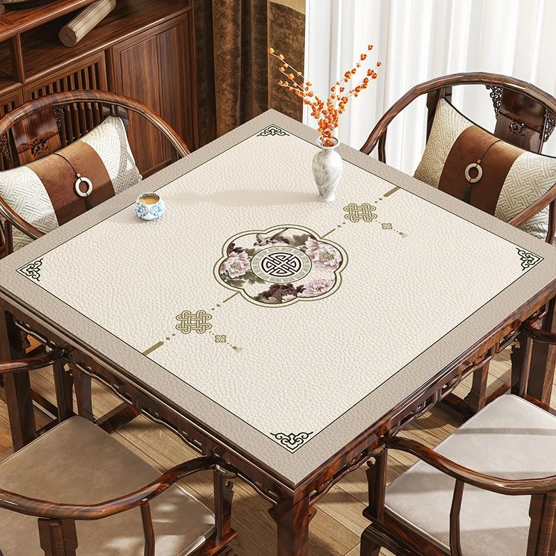 新中式皮革自动麻将方桌布防水防油免洗正方形餐桌垫茶几八仙桌垫