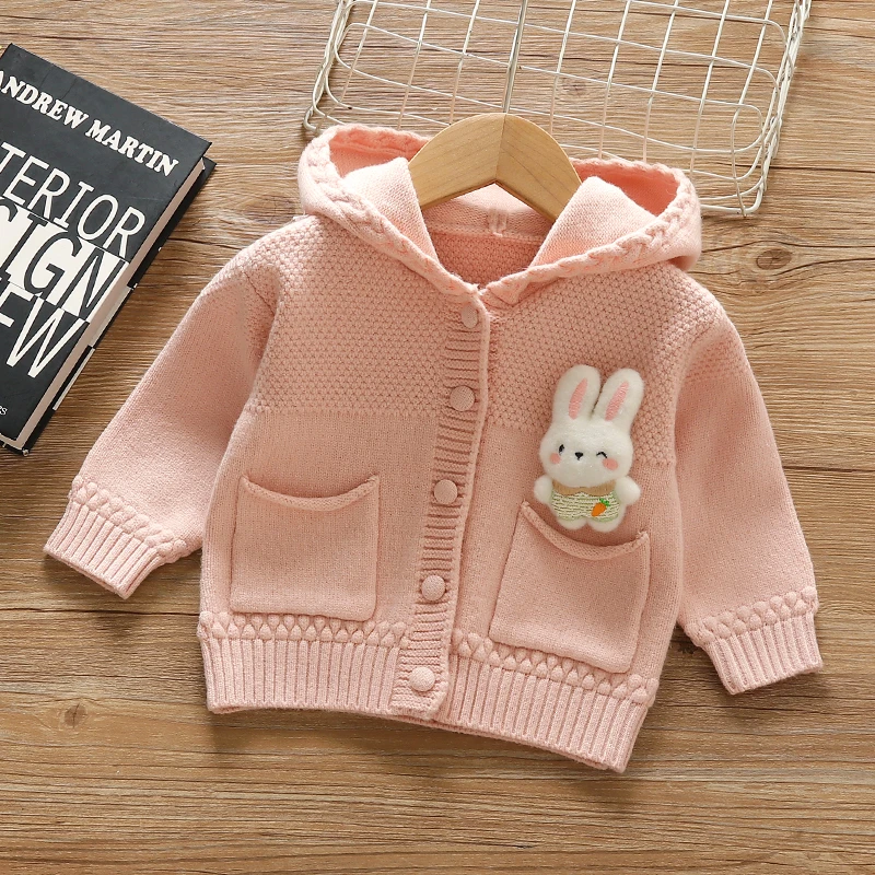 0-6岁女童帽衫2024新款女宝宝针织连帽开衫