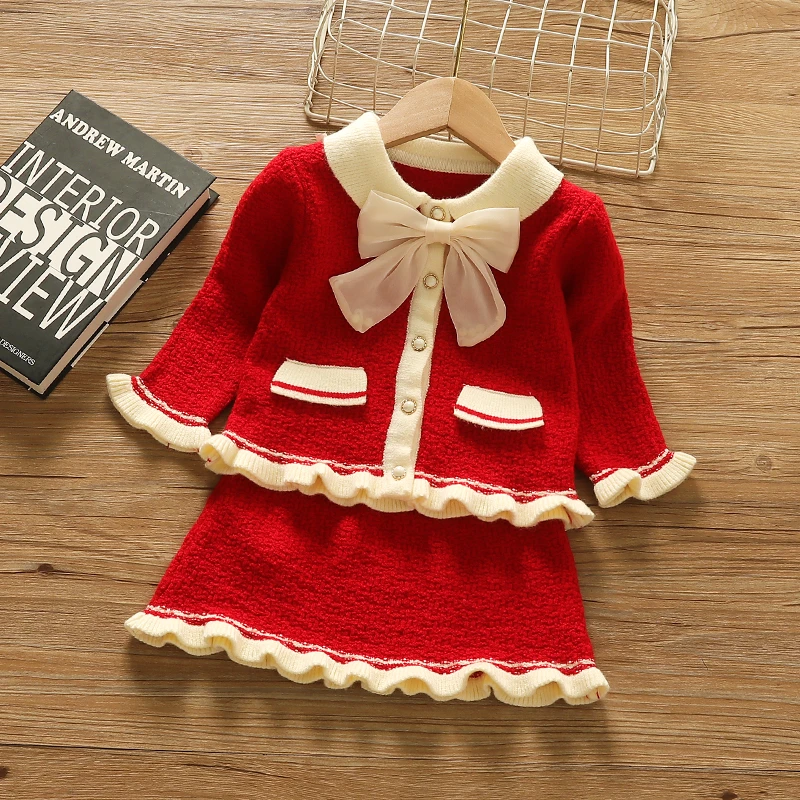 女童秋装套装2025新款1-6岁3岁宝宝春秋针织毛衣外套半身裙两件套