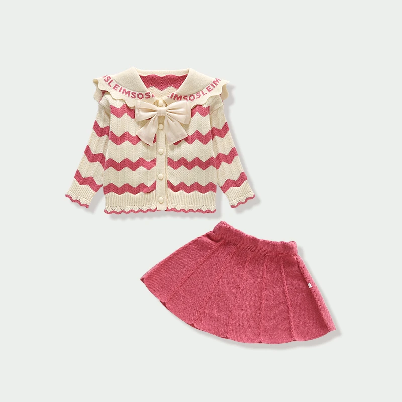 女童秋装套装2023新款儿童时髦洋气周岁女宝宝针织毛衣半身裙两件