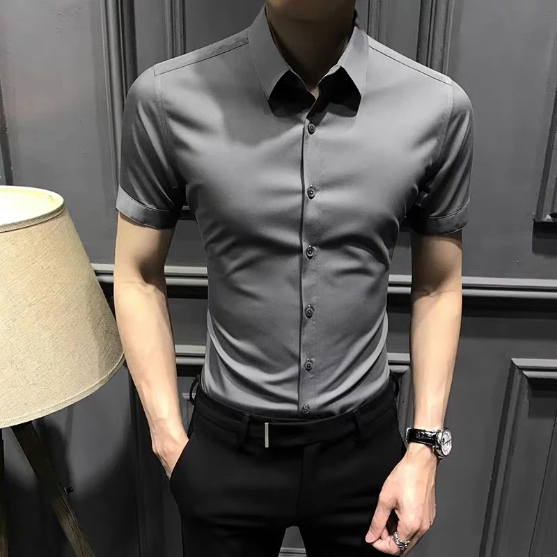 夏季男士免烫衬衫短袖2024新款高级商务衬衣潮休闲修身半袖上衣寸