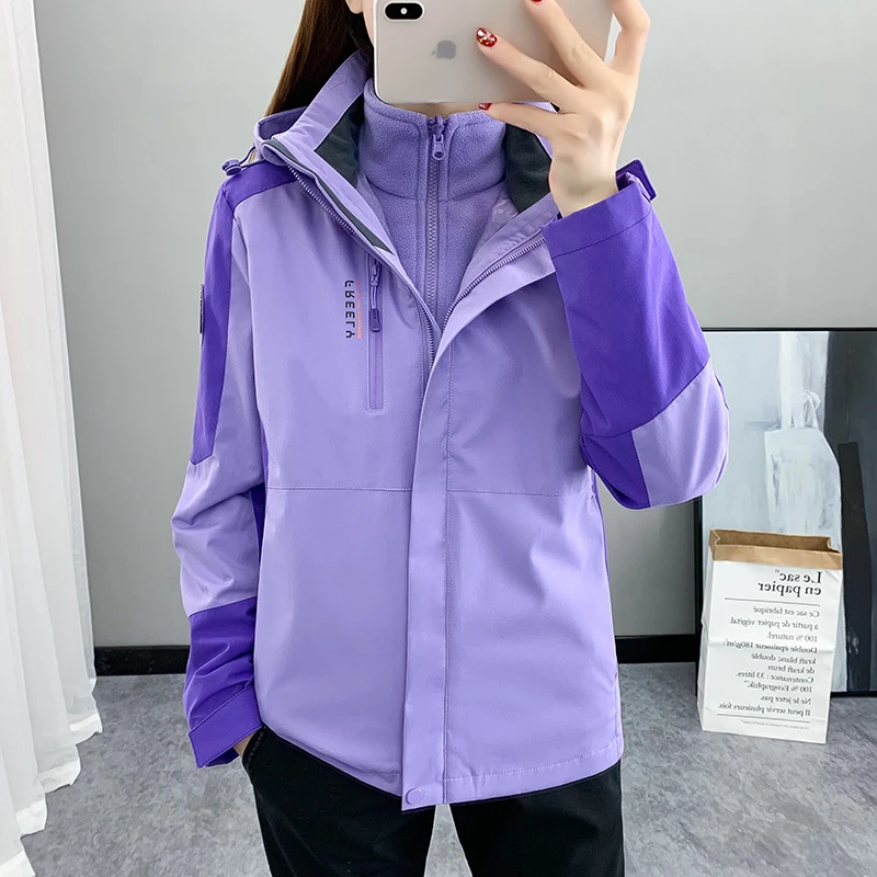 二件套冲锋衣女士三合一可拆卸秋冬季抓绒外套户外徒步登山防风服