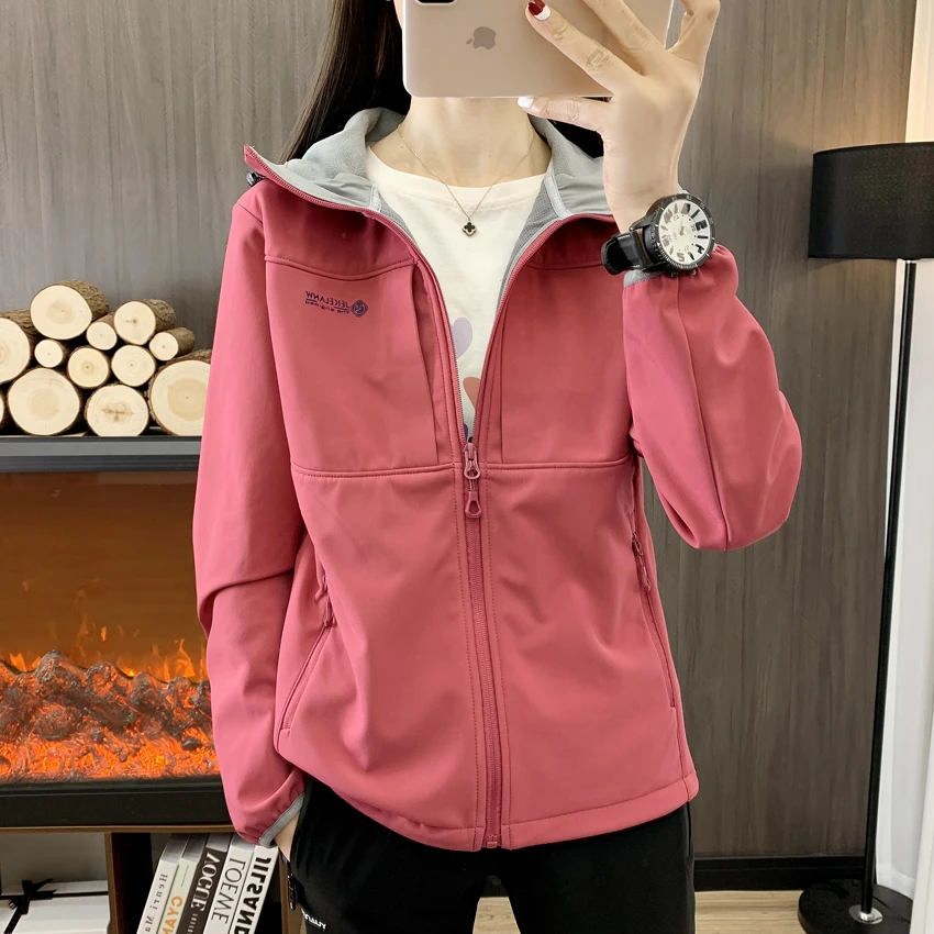 户外抓绒软壳衣秋冬加绒防水防风冲锋衣外套女运动徒步登山服开衫