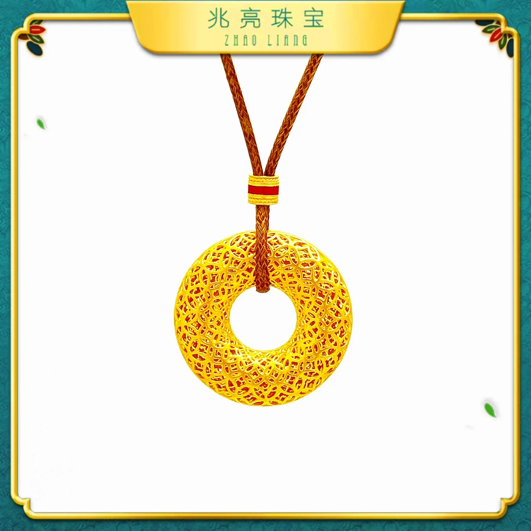 兆亮珠宝 足金999花丝平安扣吊坠时尚百搭复古精美传承男女款吊坠