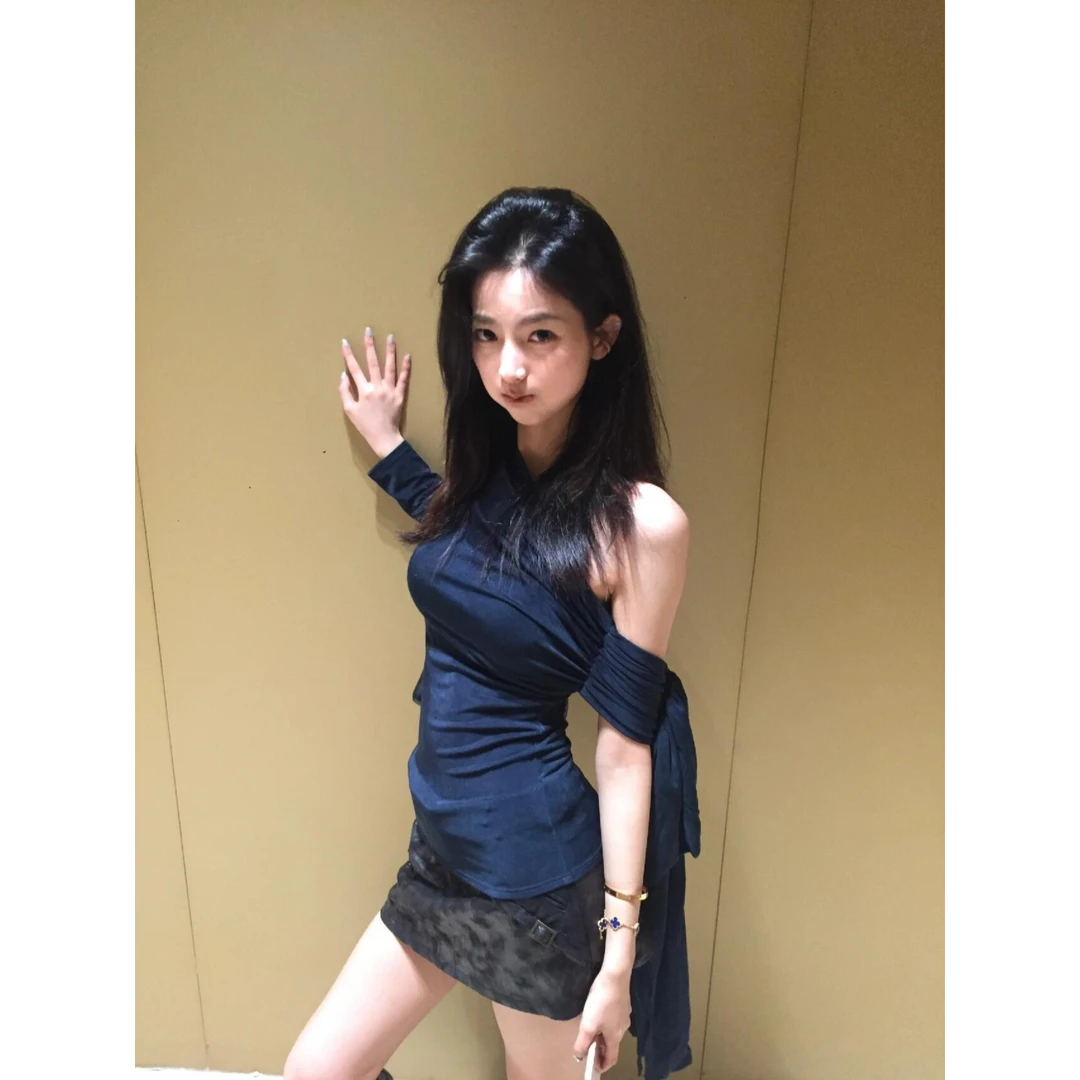 美式辣妹女人味上衣时髦时尚百搭夏季高级感飘带露肩背心T恤