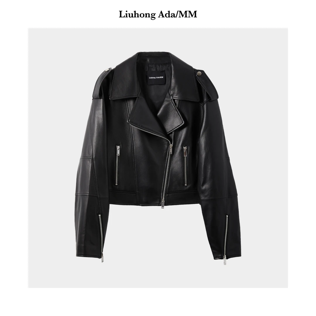 B*C*羊皮机车风短款皮衣黑色外套