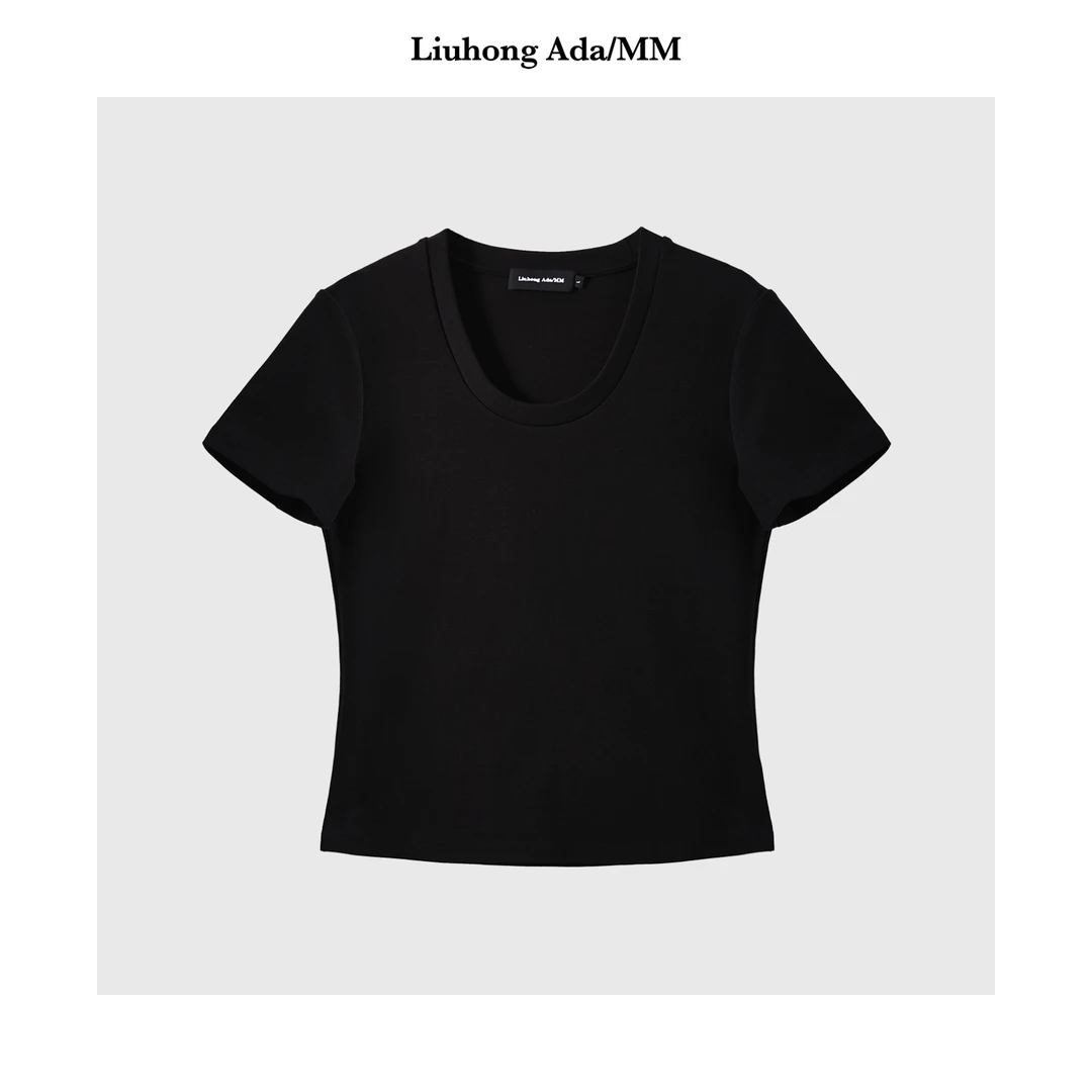Liuhong Ada/MM时尚打底神器马蹄领短款T恤