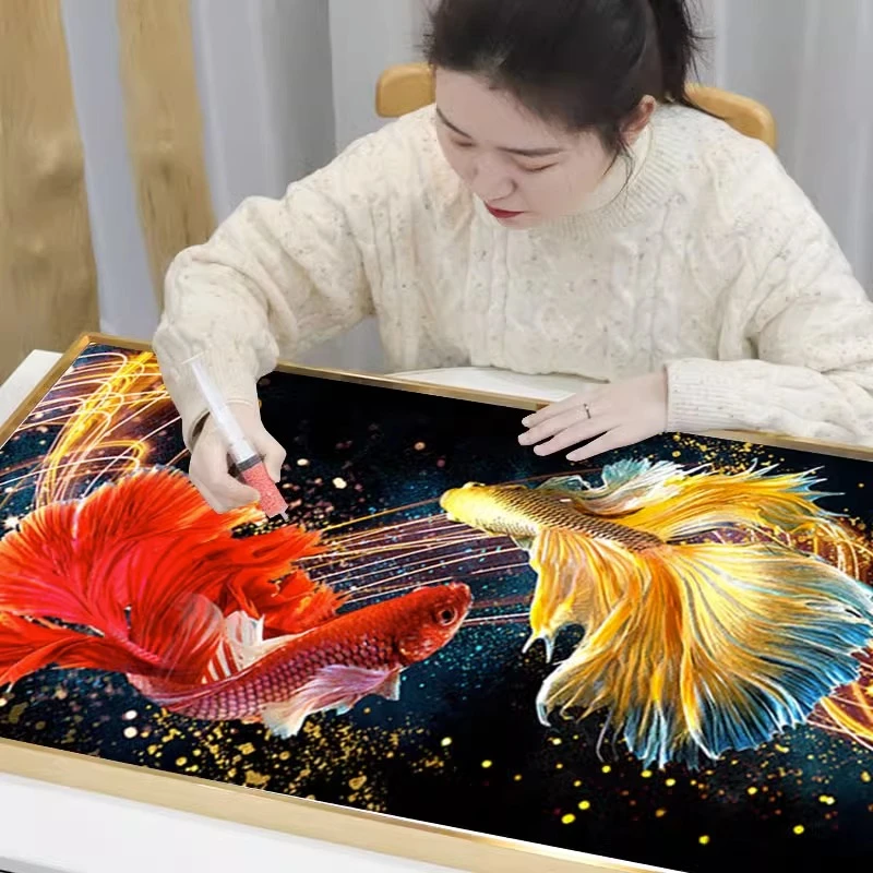 5d钻石画2023新款满钻客厅玄关锦鲤年年有余点贴钻贴画diy十字绣