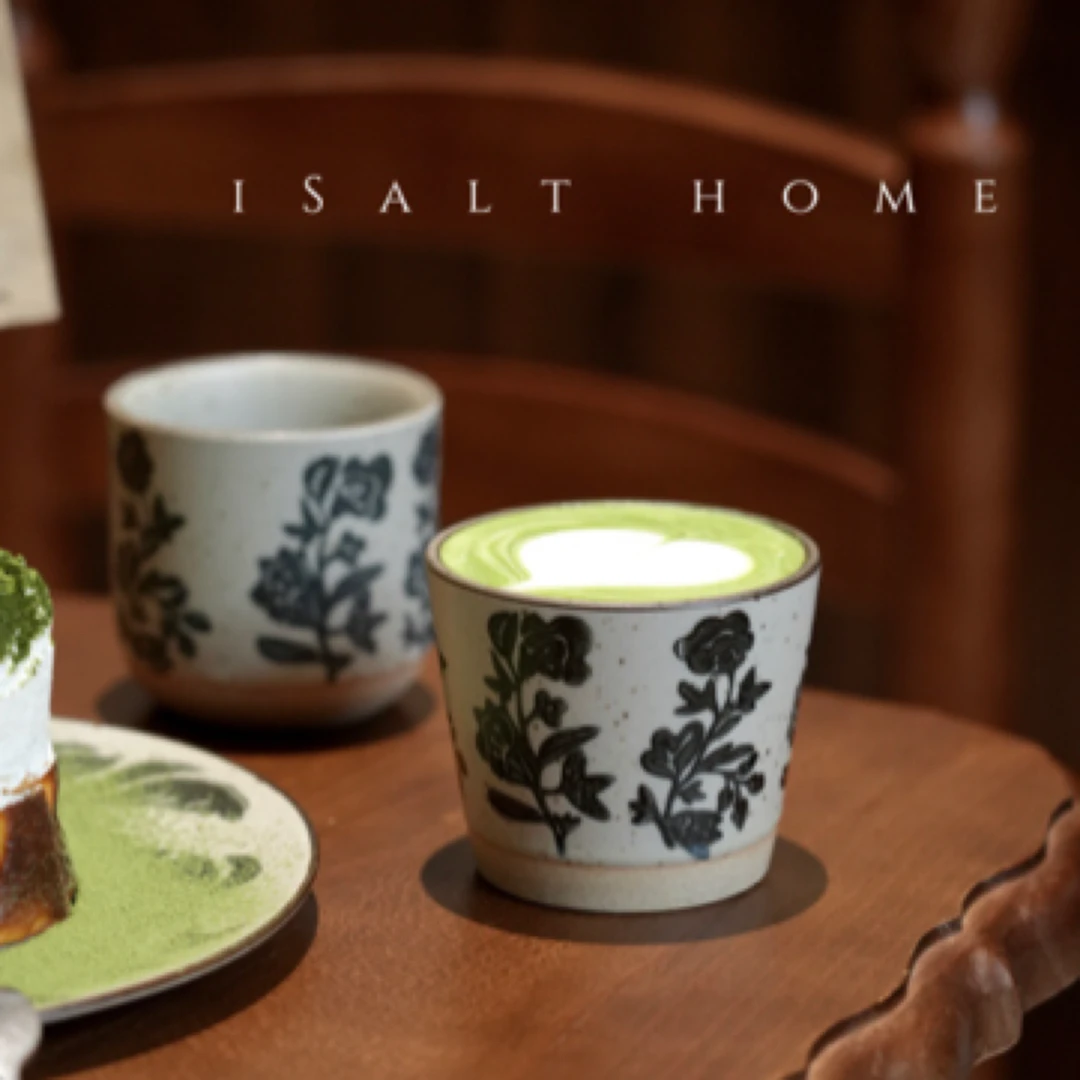 手作粗陶黑玫瑰咖啡杯拉花复古对杯手握杯茶杯耐高温创意家用水杯