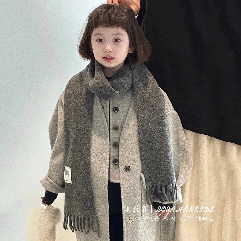 BORAHANKIDS大衣马甲两件套2023冬装儿童双面羊毛呢子外套