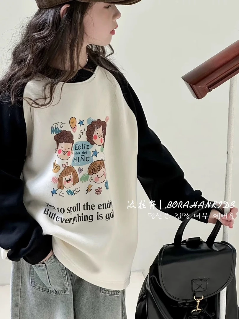 BORAHANKIDS小小班-加绒卫衣2025秋冬儿童插肩袖长袖衣服