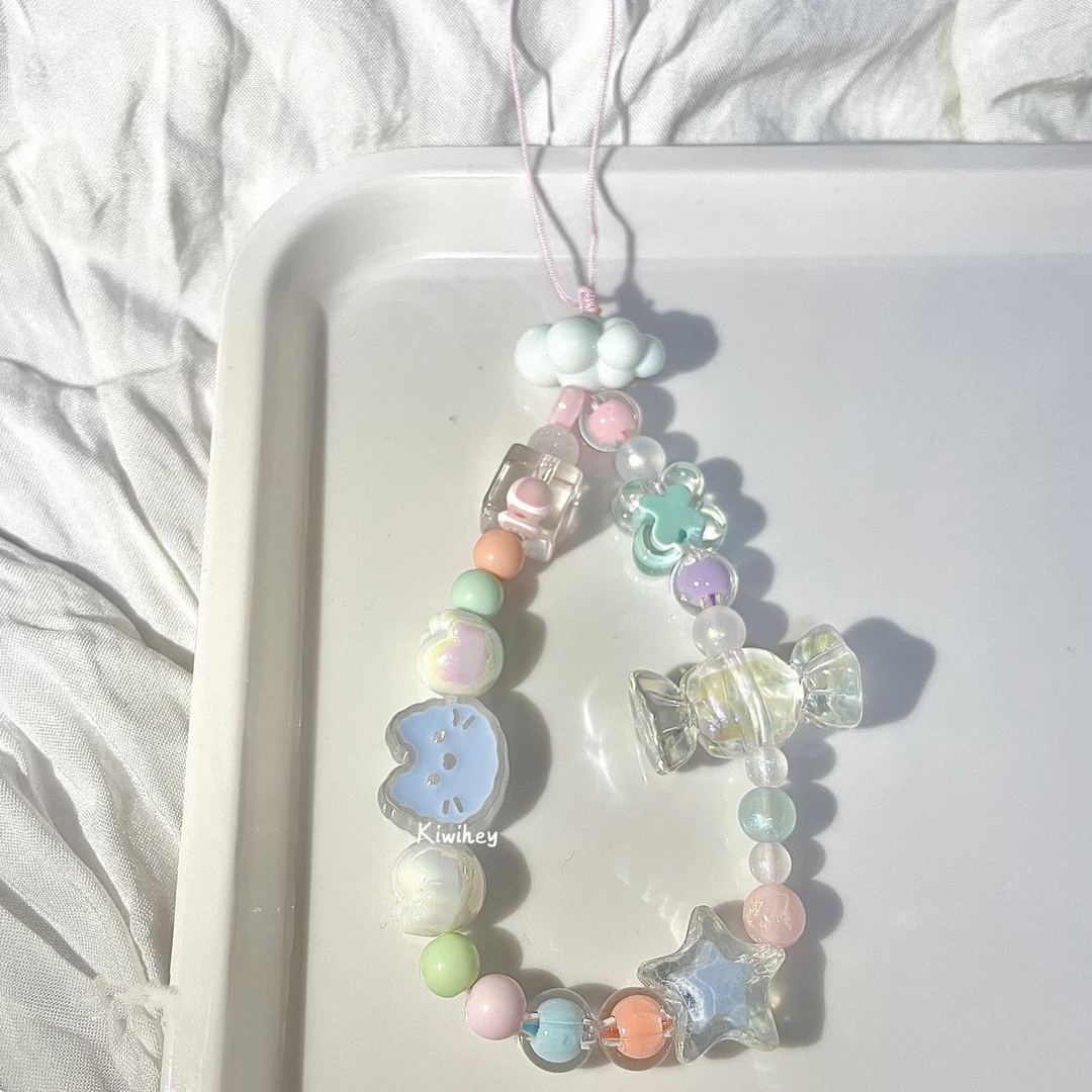 甜妹猫爪糖果手机链diy可爱珠子cdd挂绳拍立得挂件多巴胺猫咪配件