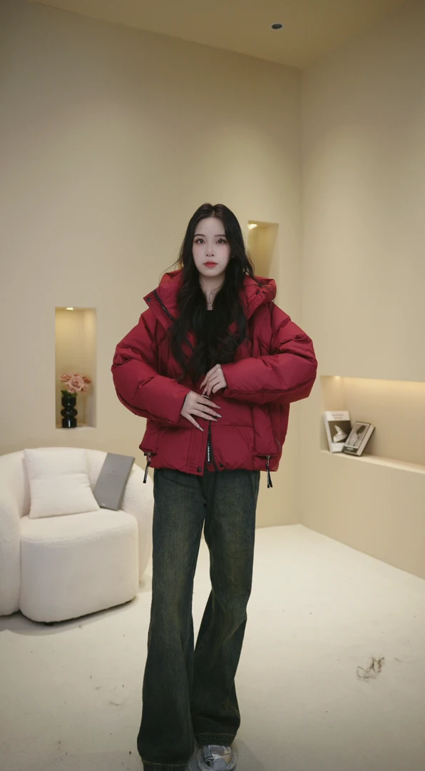 短款柔软宽松连帽保暖拉链口袋休闲百搭连帽羽绒服加厚