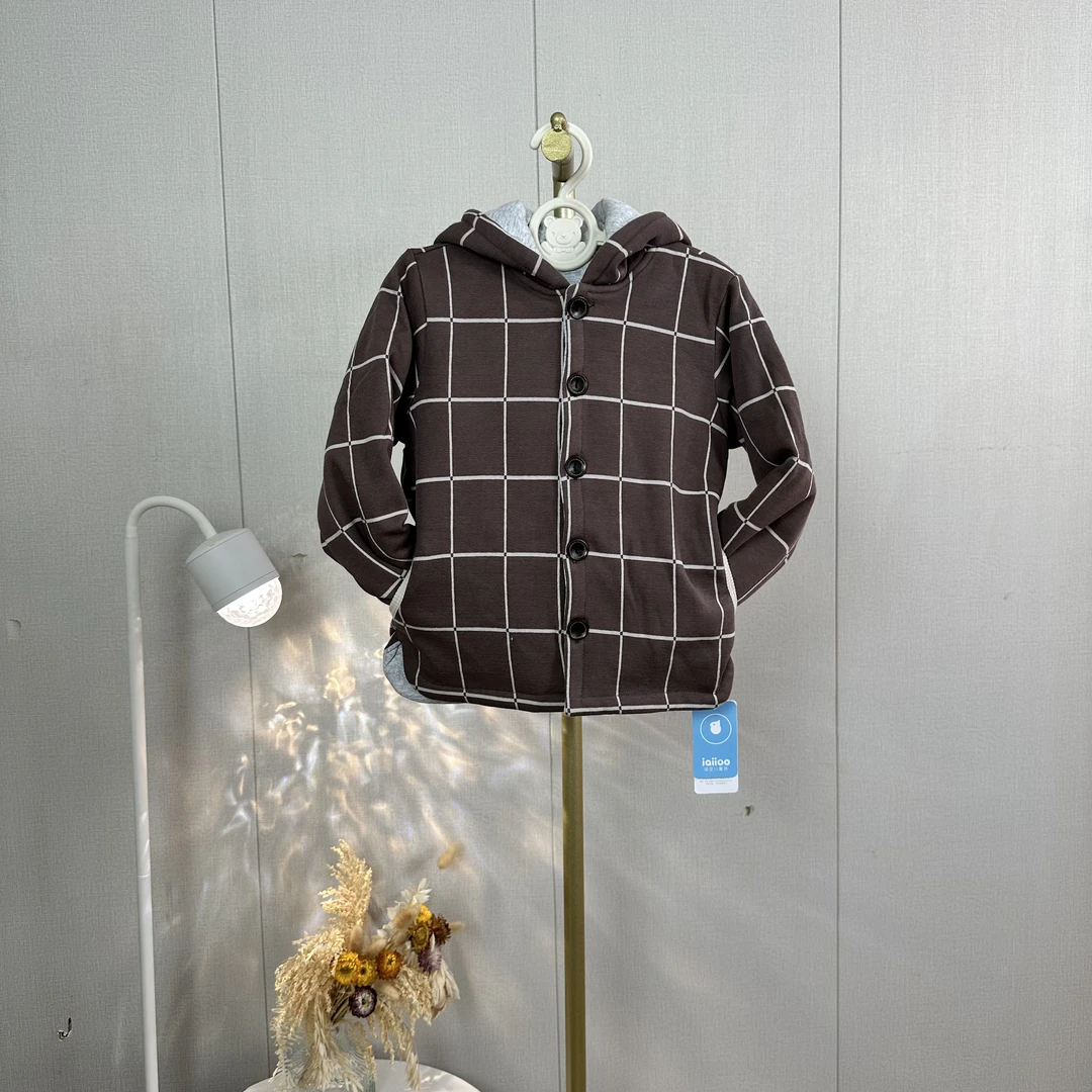 宝宝方格连帽棉衣外套