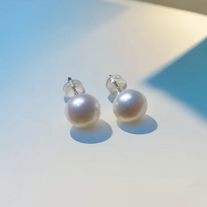 天然淡水无核8mm白色时尚百搭款耳钉耳环