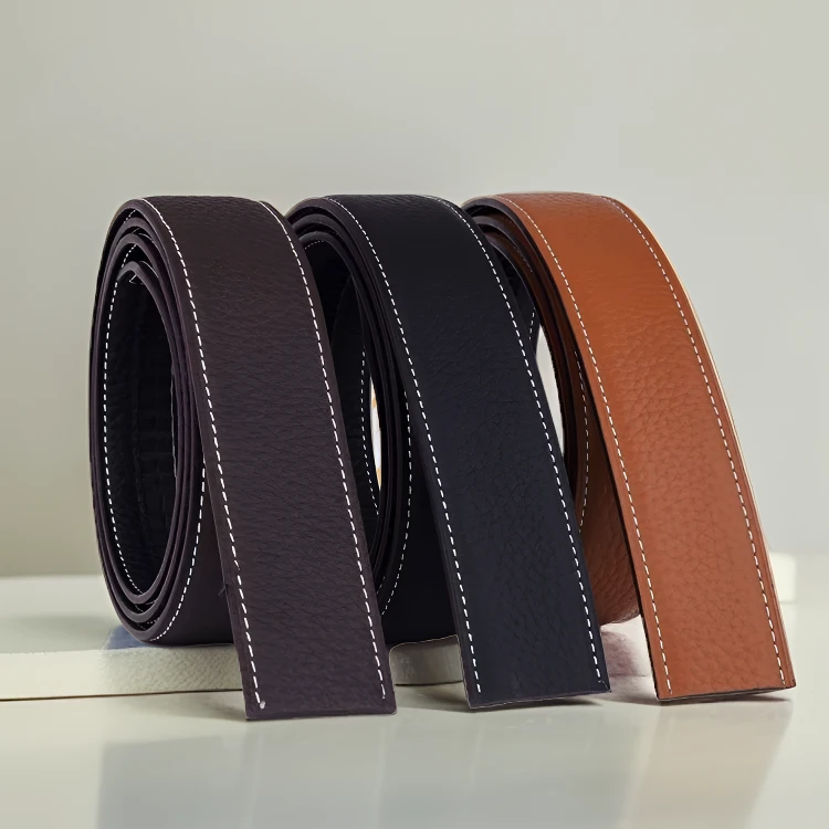 新款自动扣男士皮带3.4双面头层牛皮休闲百搭真皮腰带橙色裤带