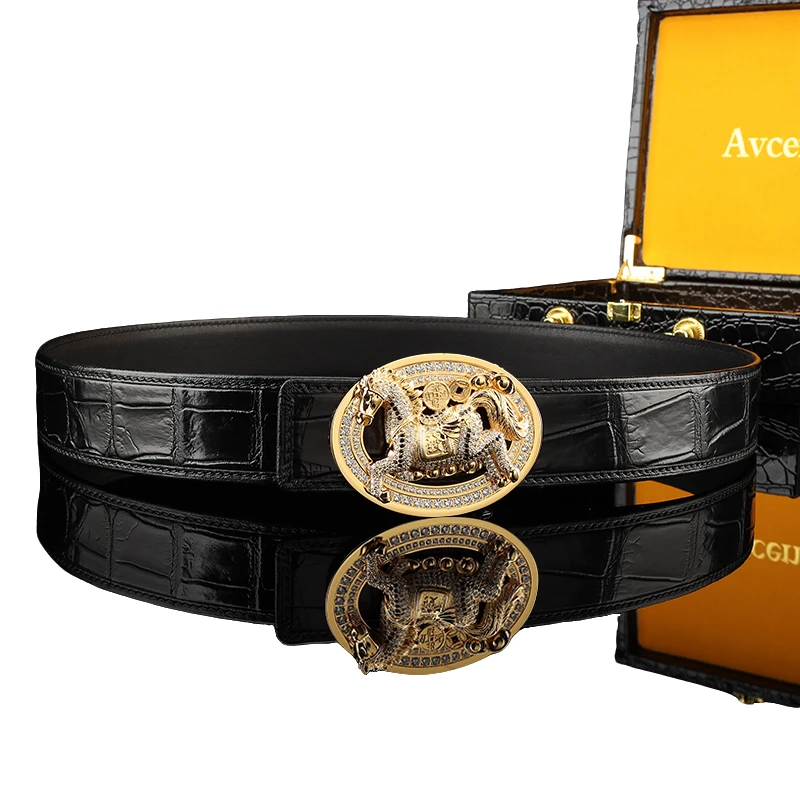 男士真鳄鱼皮腰带不锈钢生肖马内穿休闲潮流个性真皮皮带时尚裤带