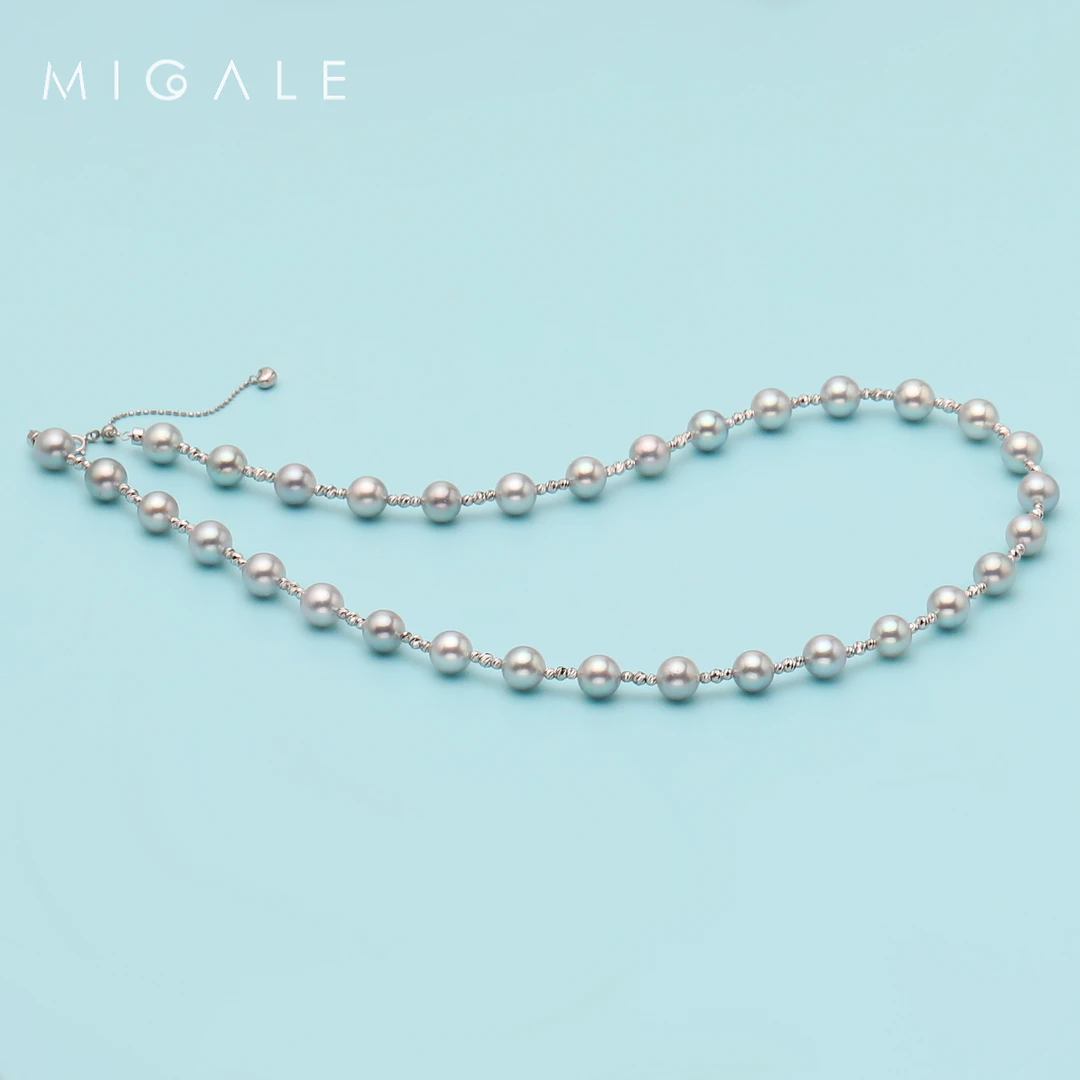 芈伽勒丨贵妇款 G18K白海水灰珍珠满天星项链【32颗】7-8mm C1132