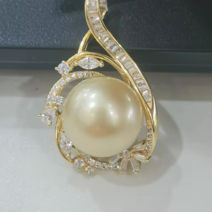 【源头】精选！S925银海水金珍珠吊坠13-14mm P0944