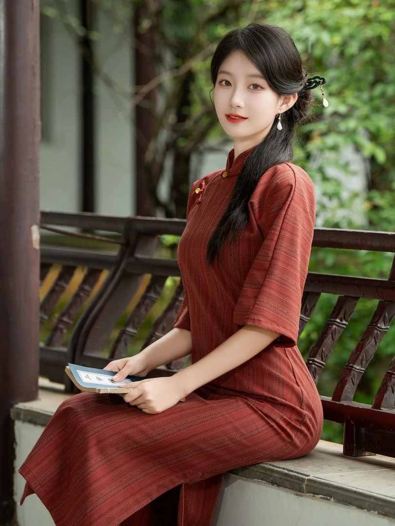 古法全开襟长款改良旗袍2025新款年轻款女复古高端气质中长袖春秋