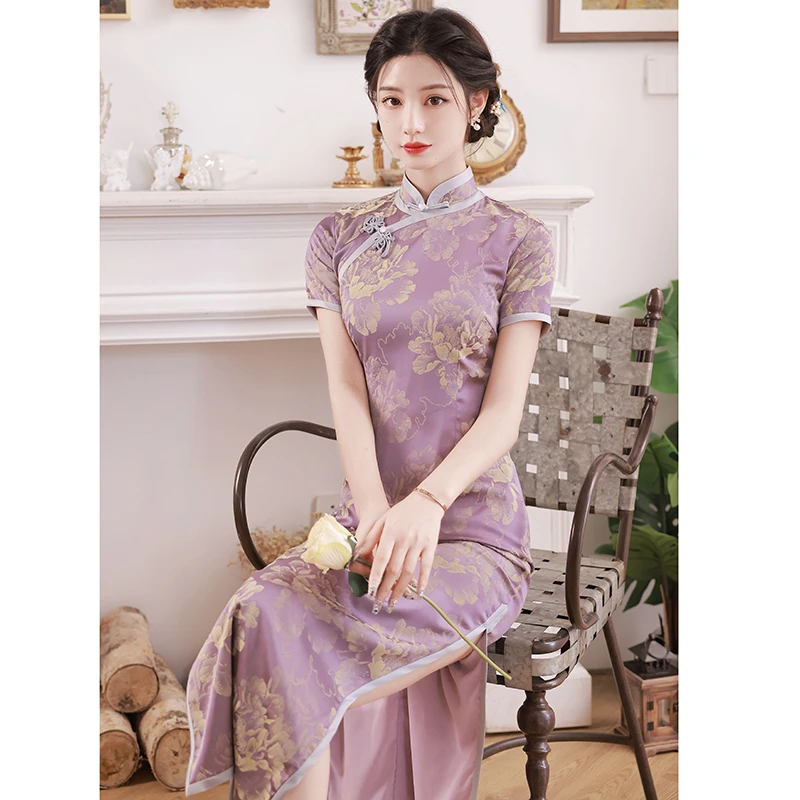紫色旗袍2025年新款夏秋女装民国风复古高级感高端气质传统日常穿