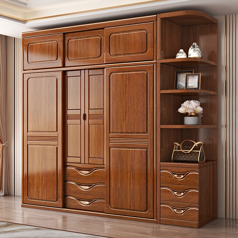 新中式佛山工厂简约多门家用木质卧室大空间经济型推拉门衣柜