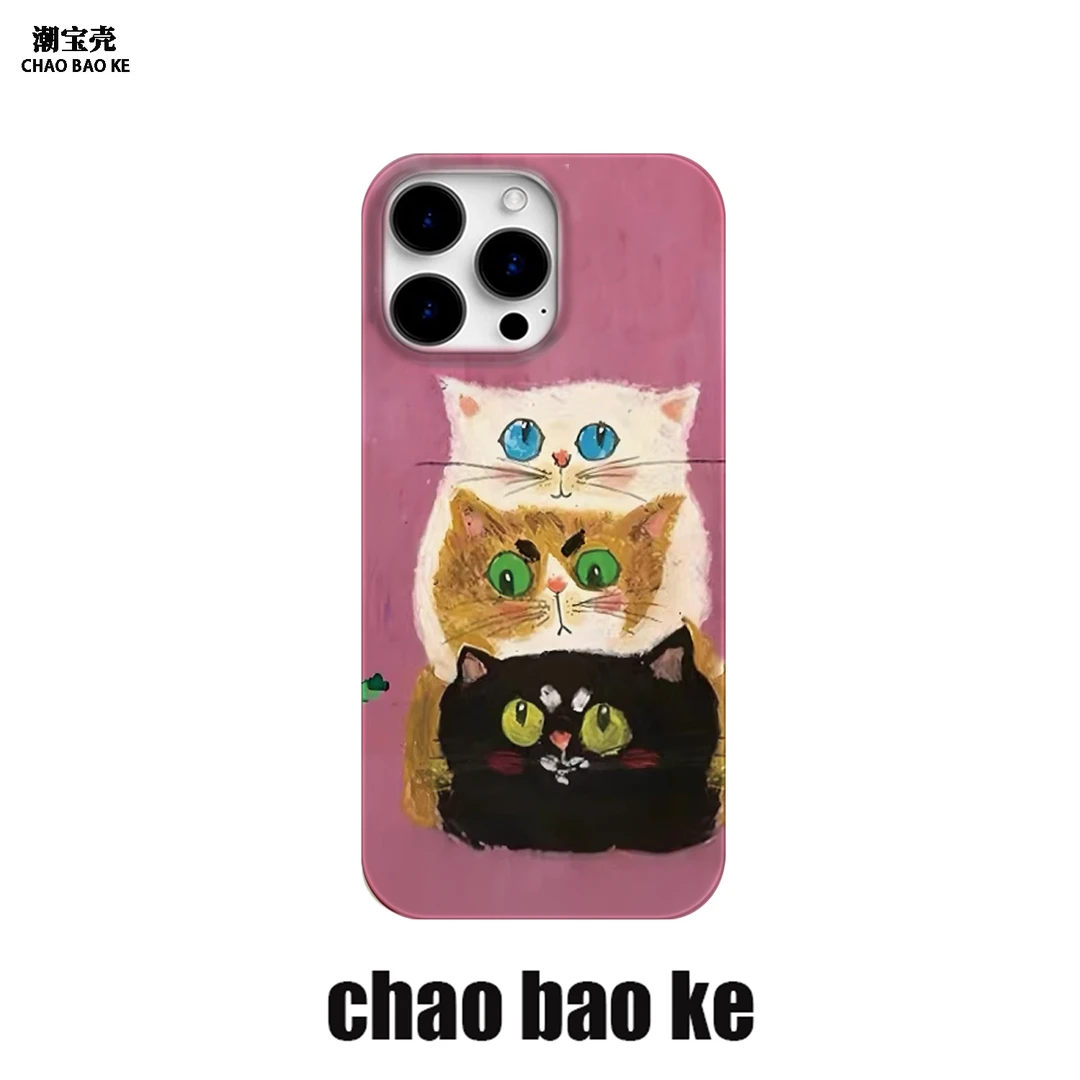 可爱三只小花猫适用于苹果16promax手机壳趣味15pro小众14/13/12p