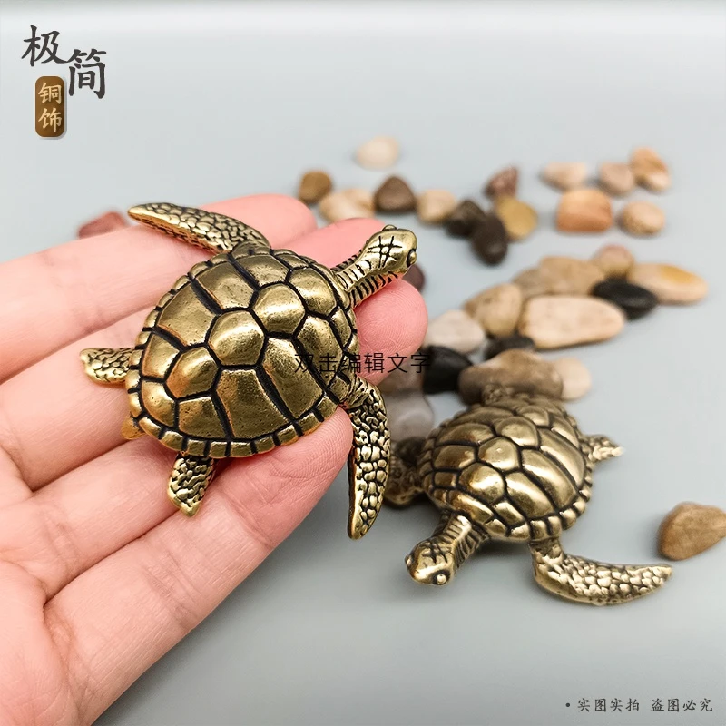 实心黄铜海龟乌龟创意小摆件新中式精致茶道茶宠鱼缸造景仿真动物