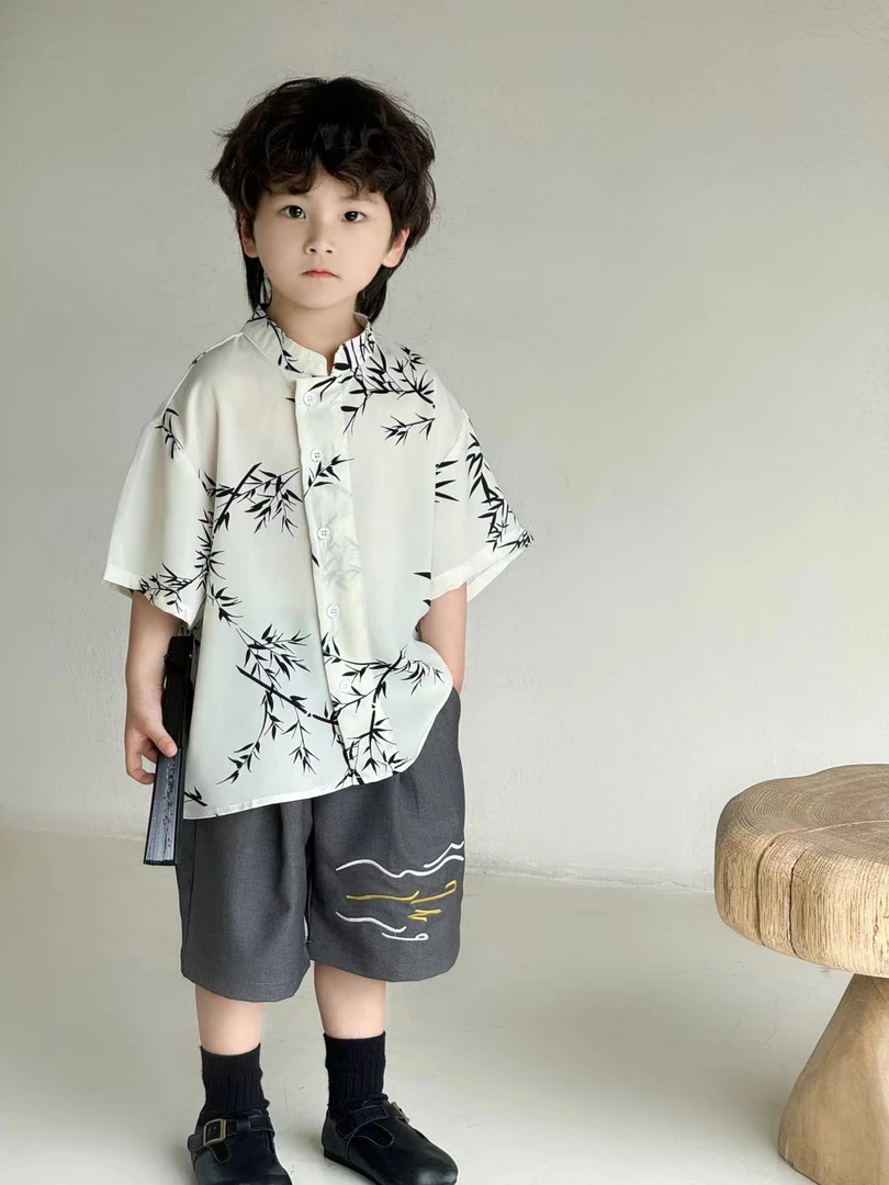 【联盟精选】竹子新中式夏季短袖休闲宽松国风竹子短袖衬衫薄款时尚