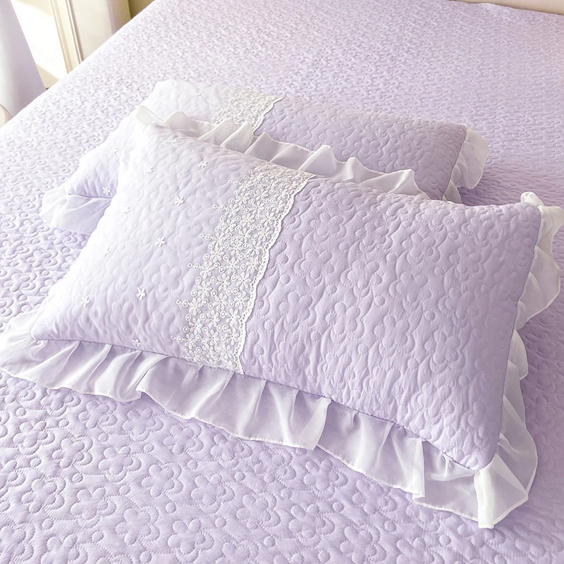 新款A类母婴级双层纱韩版花边夹棉荷叶边加厚绗缝家用枕头套