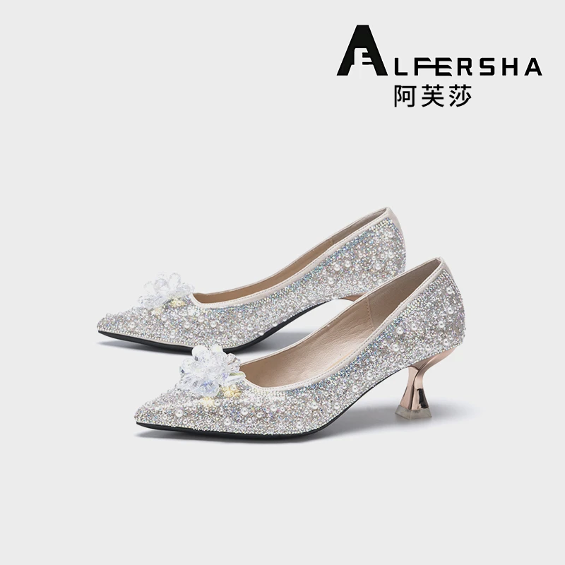 阿芙莎/ALFERSHA手工鞋9772法式满钻时尚亮片尖头软底细跟高跟鞋B