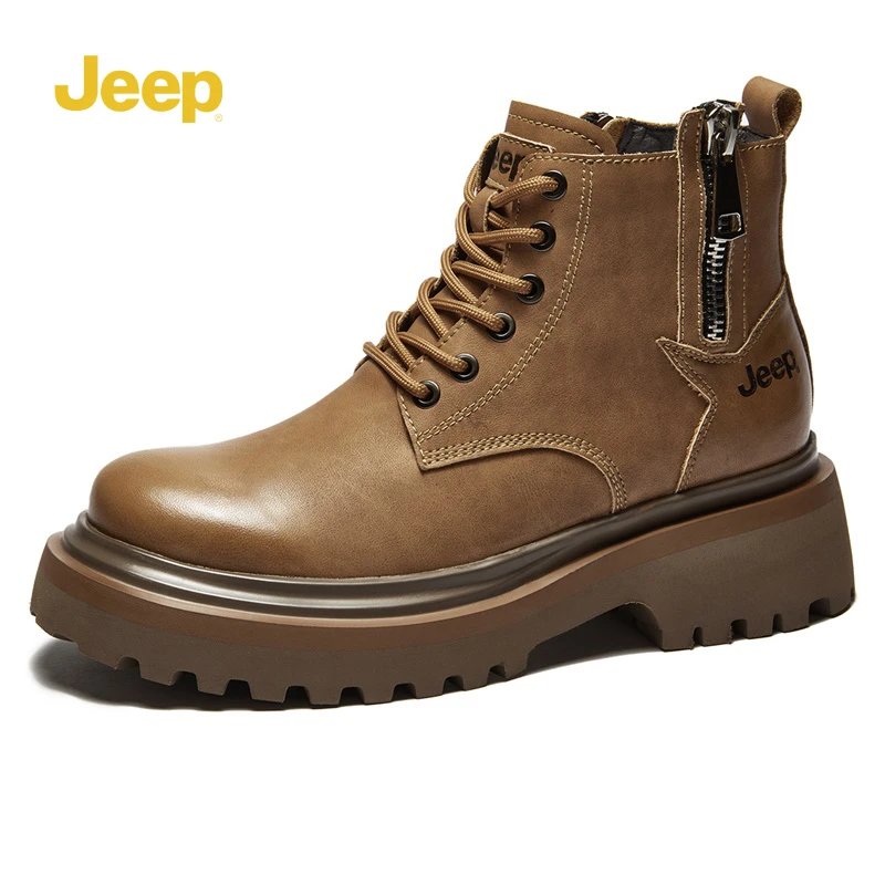 Jeep吉普男鞋官方正品百搭高帮马丁靴秋冬户外耐磨潮流拉链工装靴