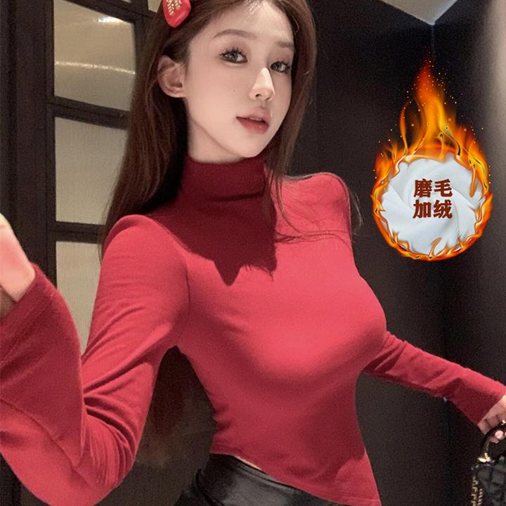 半高领内搭t恤打底衫女紧身加绒长袖洋气百搭修身保暖秋冬季上衣