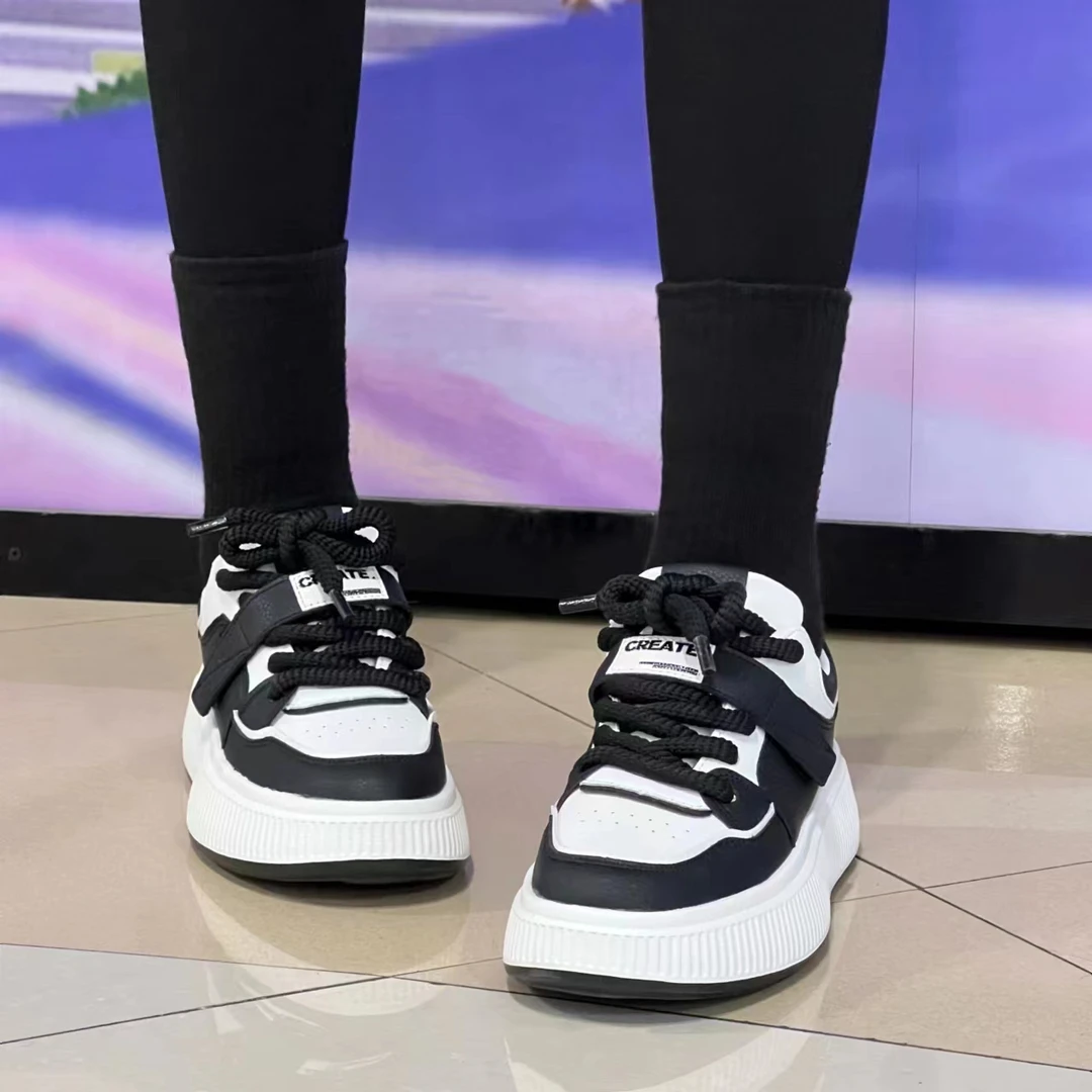 BT潮线新款101松糕厚底魔术贴熊猫鞋