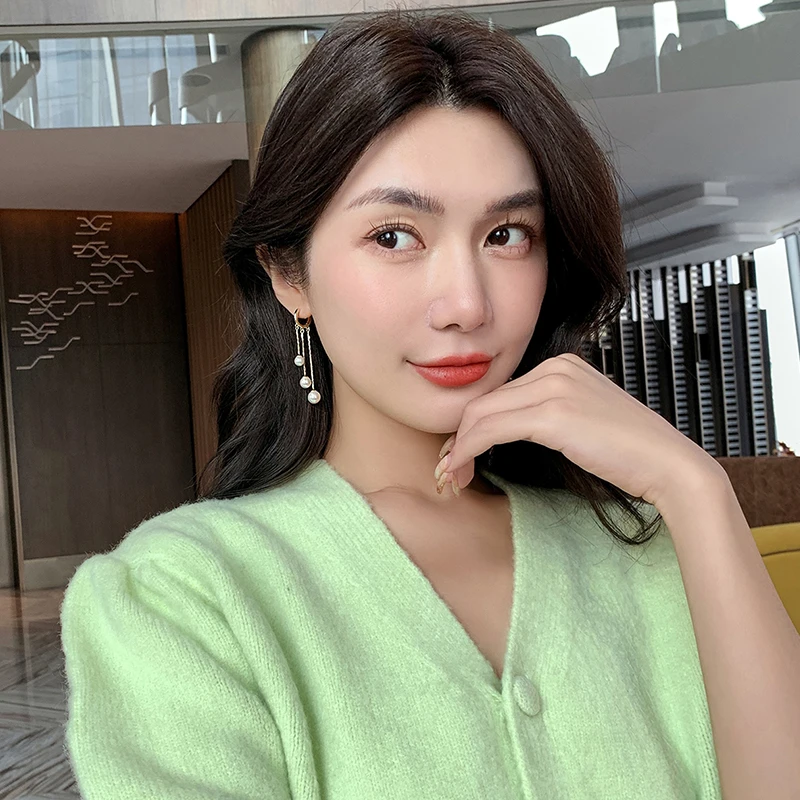 铜合金仿珍珠耳饰 耳环扣长款气质淑女甜美珠珠耳坠高级轻奢流苏
