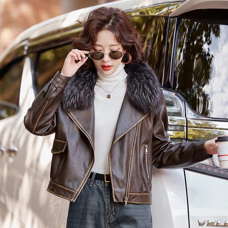 柏菲妮时尚加绒加厚皮衣外套女装2024年冬季新款爆款流行夹克保暖