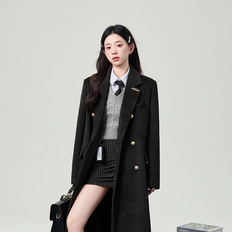 花铃太太【柏林严冬】学院风毛呢双排扣简约大衣秋冬款高级感女外套