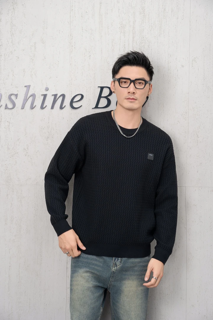 冬季新款时尚休闲加厚保暖圆领内搭男士针织毛衣