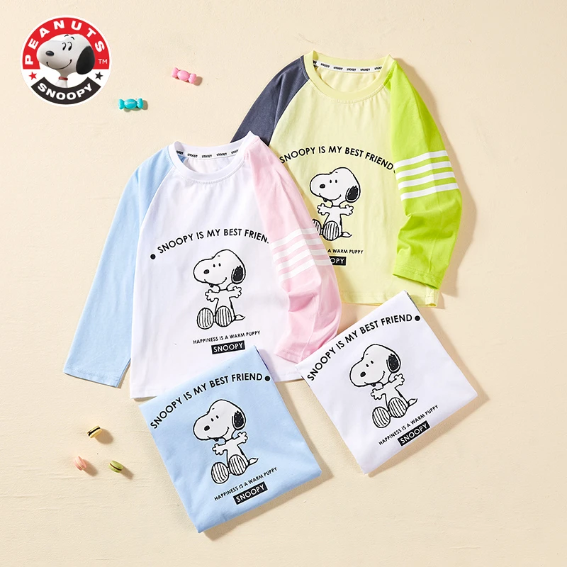 史努比儿童休闲百搭时尚长袖潮童拼接长袖T恤ST1077