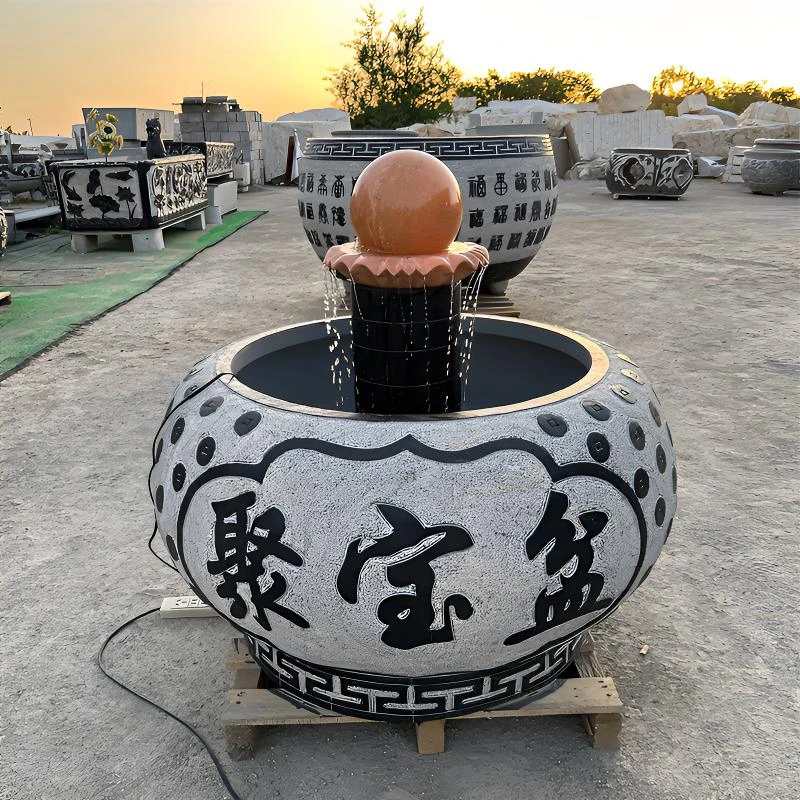 石雕鱼缸门海流水摆件青石鱼缸风水球石缸水缸石头鱼缸花岗岩鱼缸